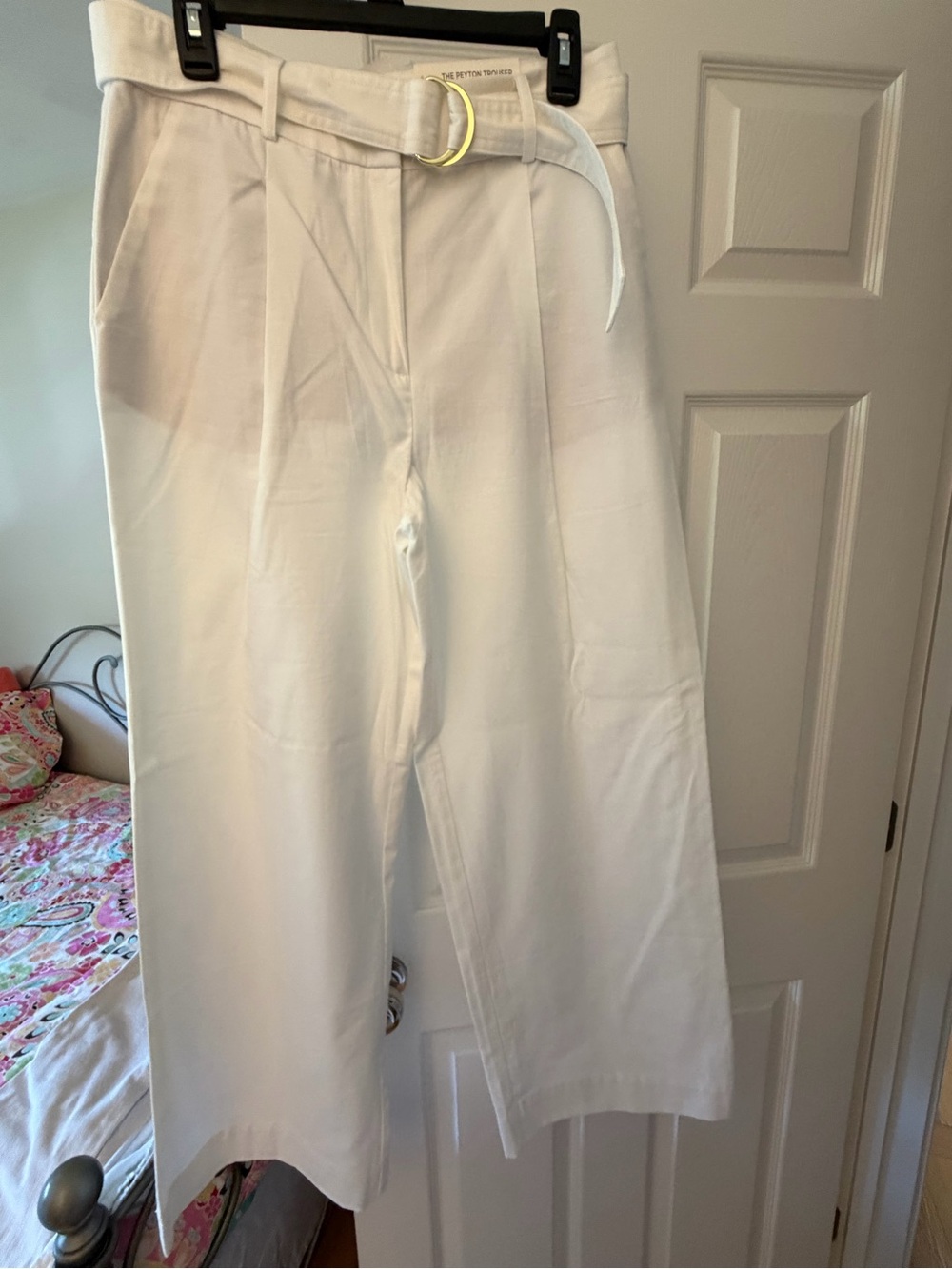 LOFT The Peyton Trouser Belted White Pants
